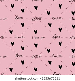 Minimalist Love Pattern with Hearts and Handwritten Text