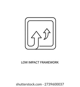 Minimalist low impact framework icon with arrows in black line art on white background for business and ecology concepts