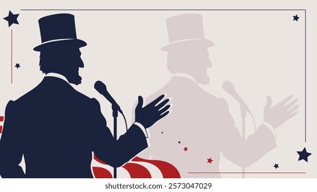 Minimalist lower third for Presidents' Day featuring Abraham Lincoln's iconic silhouette, with soft patriotic patterns. Ideal for videos, presentations, and historical or patriotic content.