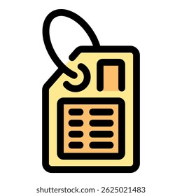 Ícone minimalista da etiqueta de bagagem com um loop e detalhes do texto