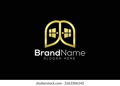 Minimalist luxurious letter M window and door icon logo design template