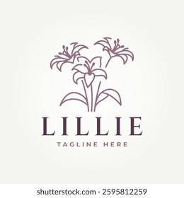minimalist luxury lily flowers botanical line art icon logo vector illustration design. simple modern cosmetic, weeding, beauty logo concept