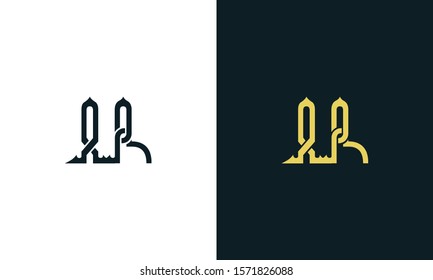 Minimalist luxury line art letter AR logo. This logo icon incorporate with two Arabic letter in the creative way. It will be suitable for Royalty and Islamic related brand or company. 