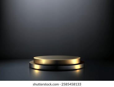 minimalist luxury podium mockup featuring a dark gray base and gleaming gold top tier, perfect for product display, modern showrooms, or elegant presentations