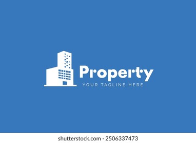 Minimalist Luxury Property Logo Icon Vector white color and blue color background Ioslated.