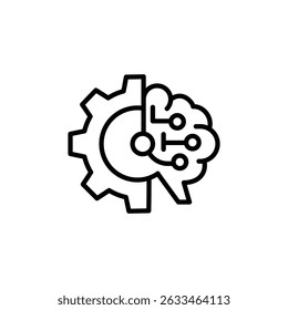 Ícone Minimalista de Aprendizado de Máquina com Design de Engrenagem e Cérebro Neural em Estilo de Arte em Linha