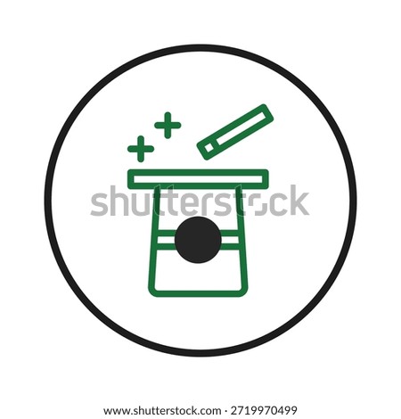A minimalist magic trick icon showcases a table and wand, symbolizing illusion and mystery. This emblem conveys a sense of wonder, theatrical entertainment, and the art of deception. A design