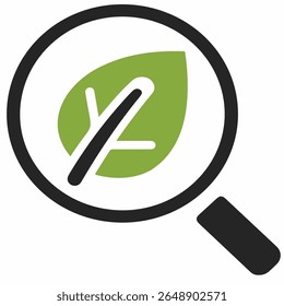 A minimalist magnifier with a leaf inside the lens, symbolizing eco research, nature search, or sustainability exploration. Great for apps and education.Ecology Concept clipart icon vector.