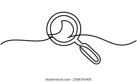 Minimalist magnifying glass Continuous One Line Drawing Icon for Modern Design,  magnifying glass one line drawing Vector illustration on white background 