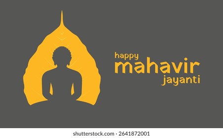 Minimalist Mahavir Jayanti Illustration , Jain Tirthankara Vector Design with Happy Mahavir Jayanti Text