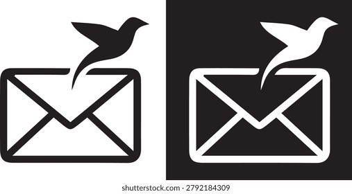 Minimalist Mail Envelope Vector Icon Professional Silhouette for Flying Bird Newsletter Message and Airmail Post Dispatch Sign