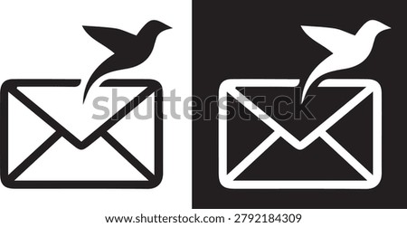 Minimalist Mail Envelope Vector Icon Professional Silhouette for Flying Bird Newsletter Message and Airmail Post Dispatch Sign