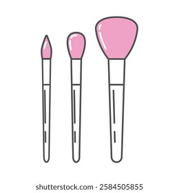 Minimalist make up brush icon in a modern, thin-line style with pink accents. Ideal for beauty, skincare branding, spa, wellness, product packaging, social media, and digital marketing.