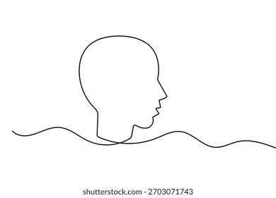 Perfil minimalista de la cara del hombre creado con el dibujo continuo de una línea y la Ilustración vectorial limpia del contorno