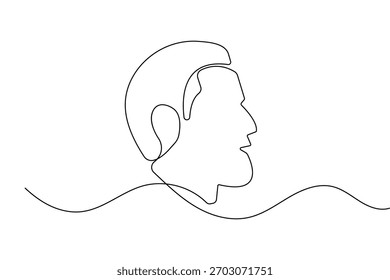 Minimalist man face profile created with continuous one line drawing and clean outline vector illustration