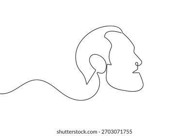 Perfil minimalista de la cara del hombre creado con el dibujo continuo de una línea y la Ilustración vectorial limpia del contorno