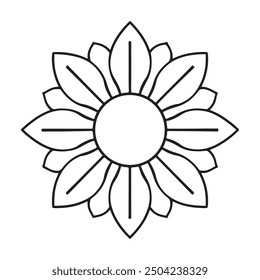 Minimalist Mandala Design with Radiating Petal Shapes and Geometric Forms Coloring Book Page, Henna