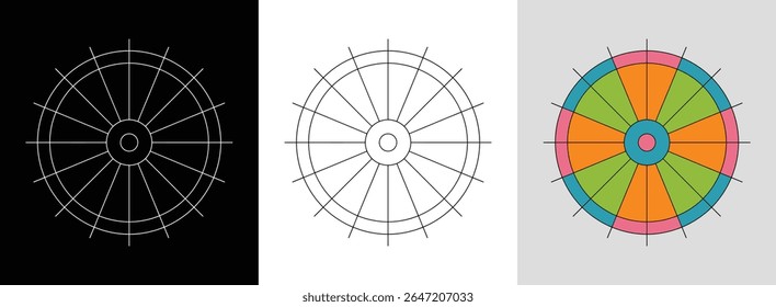 Mandala minimalista com simetria perfeita, anéis concêntricos e detalhes de triângulo para decoração moderna.