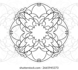 Minimalist mandala with petal-like forms in elegant line art, perfect for branding, modern decor, and stationery design