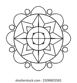 Minimalist Mandala with Symmetrical Basic Shapes and Bold Lines for Easy Coloring Book for Adults