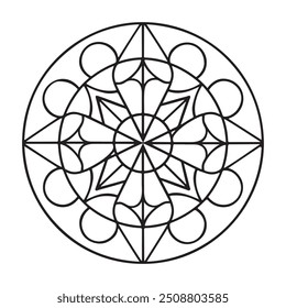 Minimalistisches Mandala mit symmetrischen Grundformen und fetten Linien für einfaches Malbuch für Erwachsene