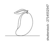 Minimalist Mango Fruit with Leaf Line art Illustration. Fruit Sketch