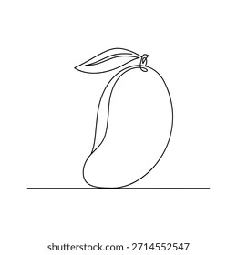 Fruta de mango minimalista con ilustración de arte de línea de hoja. Boceto de fruta