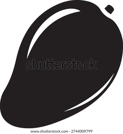 Minimalist mango fruit vector icon. Stylized black silhouette of a fresh mango, perfect for logos, food packaging, organic product labels, and summer-themed designs.