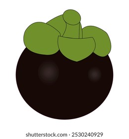 Minimalist Mangosteen Fruit Illustration design, a purple mangosteen fruit with leaves on top, suitable for tropical themed projects, healthy food graphic designs
