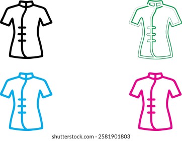 Minimalist mannequin outlines, colorful fashion silhouettes, simplified dress forms, geometric clothing shapes, clean line drawings, vibrant neon colors, white background, retro fashion illustration s