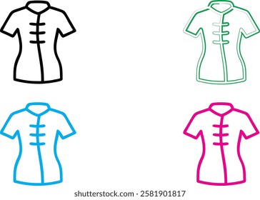 Minimalist mannequin outlines, colorful fashion silhouettes, simplified dress forms, geometric clothing shapes, clean line drawings, vibrant neon colors, white background, retro fashion illustration s