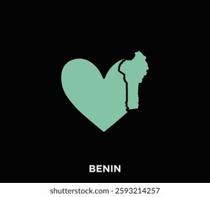 A minimalist map of Benin inside a heart. Perfect for projects related to culture, heritage, and national pride.