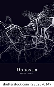 minimalist map of Donostia - San Sebastián city in the Basque Country, Spain. 