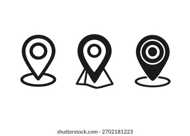 Iconos minimalistas de ubicación de mapas en estilo de línea limpia, incluidos pines, marcadores y símbolos GPS. Perfecto para App, viajes, navegación y proyectos de interfaz de usuario.