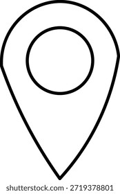 Un marcador de mapa minimalista representado en un llamativo estilo de silueta en blanco y negro.
