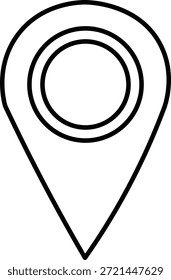 A minimalist map pin icon is presented as a striking black and white silhouette.