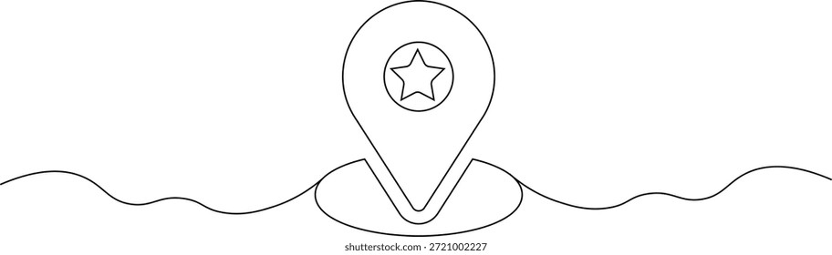 Minimalist map pin icon with star marker on wavy lines
