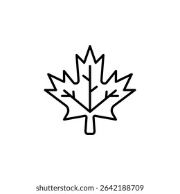 Minimalist Maple Leaf Outline For Fall Season Isolated On White