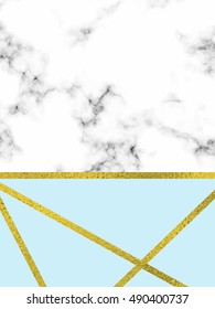 Minimalist marble design print with gold stripes and polygons shape in Scandinavian style.