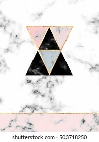 Minimalist marble design print with gold triangles, geometric shapes, stripes in Scandinavian style.