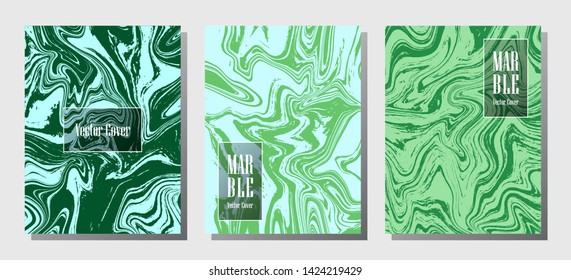 Minimalist marble prints, vector cover design templates. Fluid marble stone texture iInteriors fashion magazine backgrounds  Corporate journal patterns set of liquid oil waves. Posters set.