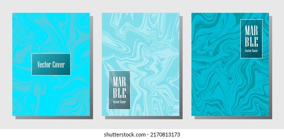 Minimalist marble prints, vector cover design templates. Fluid marble stone texture iInteriors fashion magazine backgrounds  Corporate journal patterns set of liquid oil waves. Splash effect prints.