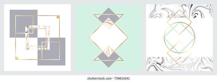 Minimalist marble texture. Vector trendy geometric posters. Modern set of abstract card, template.