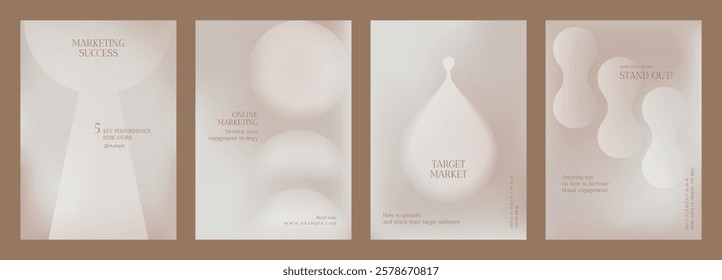 Minimalist marketing posters with abstract shapes. Neutral tones, abstract design, and marketing. Ideal for marketing success and online strategies. Gradient beige online marketing template vector.