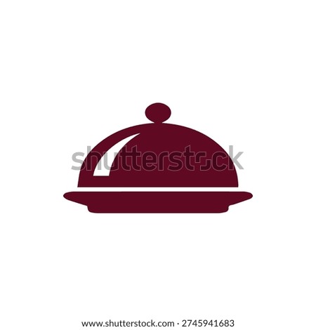 A minimalist maroon icon of a cloche or serving platter with a dome lid. A simple vector graphic symbolizing food service, restaurants, and catering.