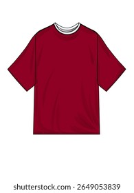 Minimalist Maroon T-Shirt Graphic Isolated. Vector illustration of a plain burgundy t-shirt with short sleeves, isolated on a white background, front view mockup for clothing design and branding