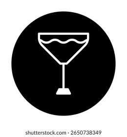 Minimalist martini glass icon illustration in black circle design showcases elegant simplicity drink concept stylishly presented art
