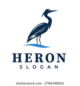 Minimalist Mascot Logo Featuring Heron Bird With Water Wave Element In A Modern Nature Style Suitable For Wildlife, Resort, Travel, Seafood, And Eco Brands