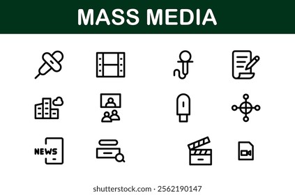 Minimalist Mass Media Icons. Perfect for News Outlets, Media Campaigns, and Broadcasting Design Systems