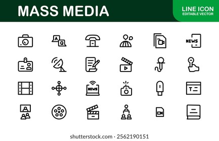 Minimalist Mass Media Icons. Perfect for News Outlets, Media Campaigns, and Broadcasting Design Systems